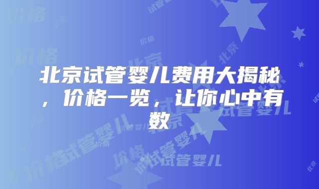 北京试管婴儿费用大揭秘，价格一览，让你心中有数