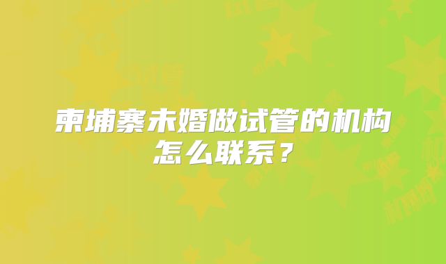 柬埔寨未婚做试管的机构怎么联系？