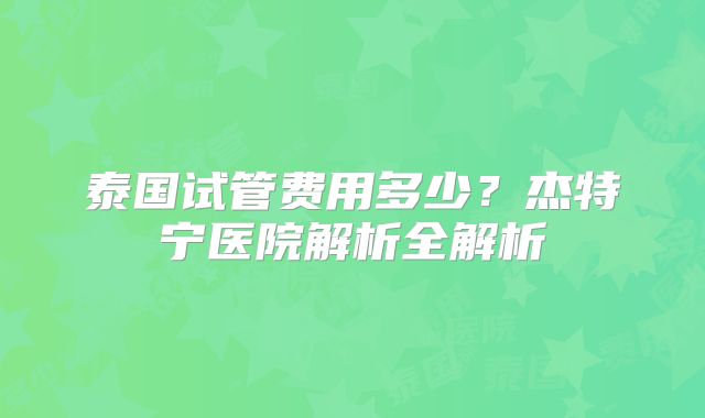 泰国试管费用多少？杰特宁医院解析全解析