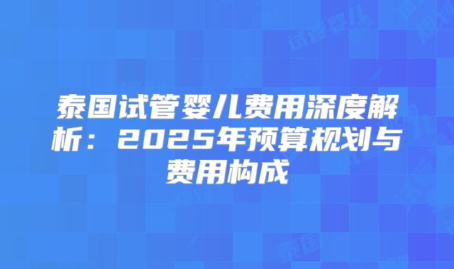泰国试管婴儿费用深度解析:2025年预算规划与费用构成