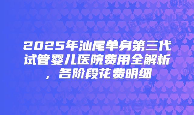 2025年汕尾单身第三代试管婴儿医院费用全解析,各阶段花费明细