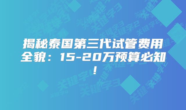 揭秘泰国第三代试管费用全貌：15-20万预算必知！