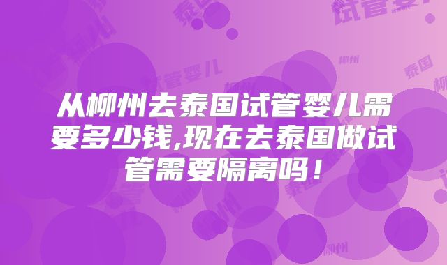 从柳州去泰国试管婴儿需要多少钱,现在去泰国做试管需要隔离吗!