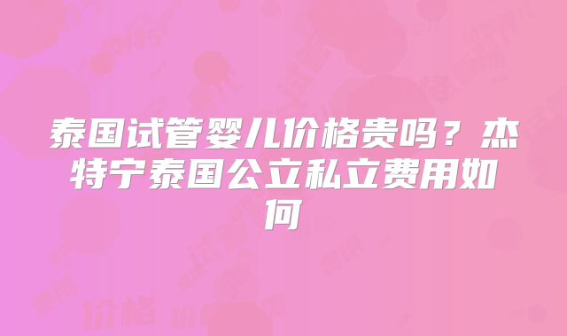 泰国试管婴儿价格贵吗？杰特宁泰国公立私立费用如何