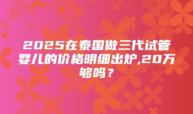 2025在泰国做三代试管婴儿的价格明细出炉,20万够吗？