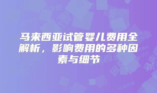 马来西亚试管婴儿费用全解析，影响费用的多种因素与细节