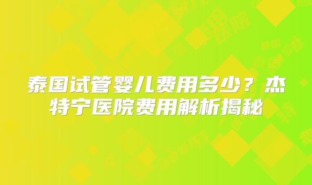 泰国试管婴儿费用多少？杰特宁医院费用解析揭秘