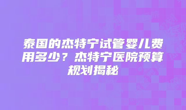 泰国的杰特宁试管婴儿费用多少？杰特宁医院预算规划揭秘