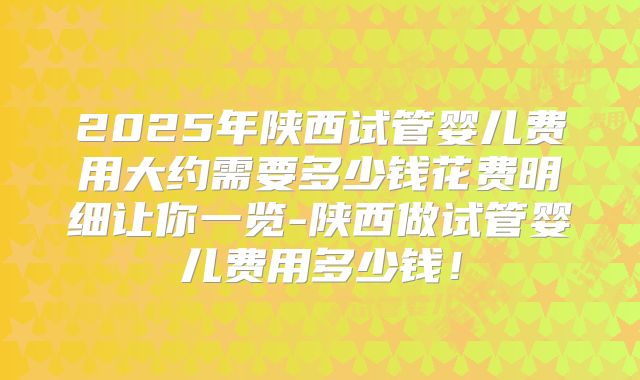 2025年陕西试管婴儿费用大约需要多少钱花费明细让你一览-陕西做试管婴儿费用多少钱!