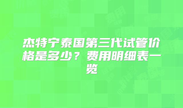 杰特宁泰国第三代试管价格是多少？费用明细表一览