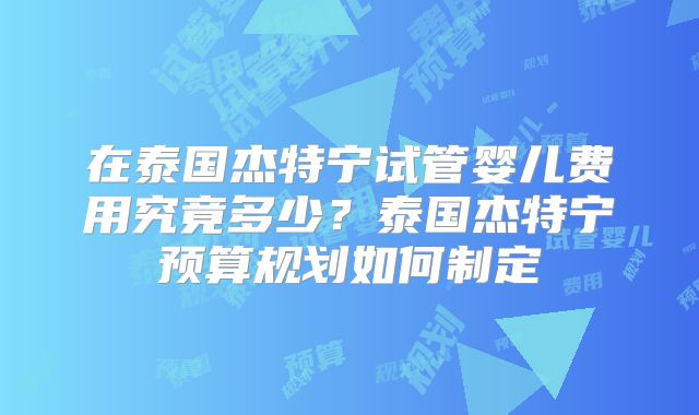 在泰国杰特宁试管婴儿费用究竟多少？泰国杰特宁预算规划如何制定