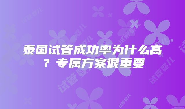泰国试管成功率为什么高?专属方案很重要