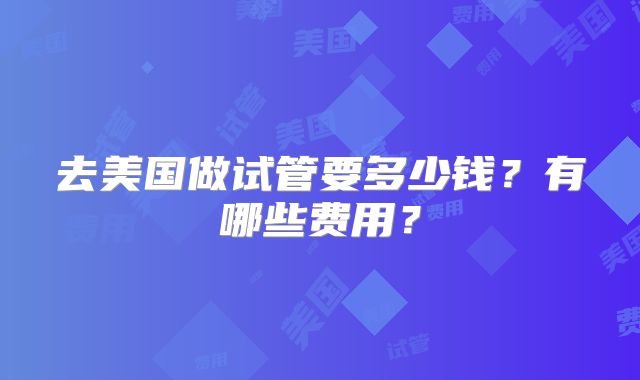 去美国做试管要多少钱？有哪些费用？
