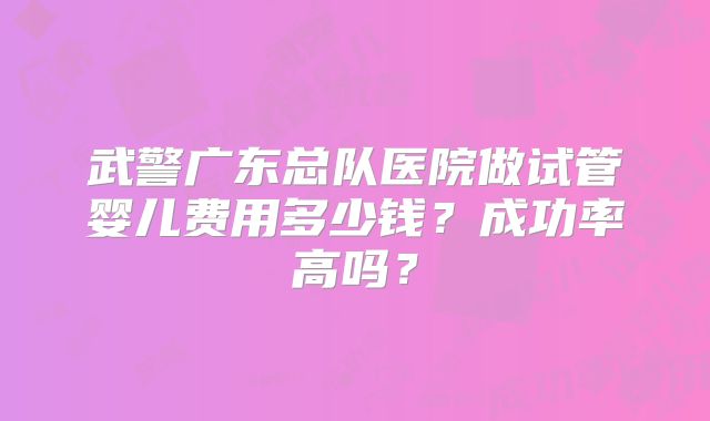 武警广东总队医院做试管婴儿费用多少钱？成功率高吗？