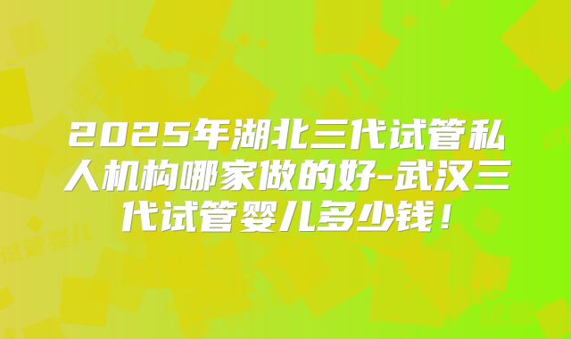 2025年湖北三代试管私人机构哪家做的好-武汉三代试管婴儿多少钱！