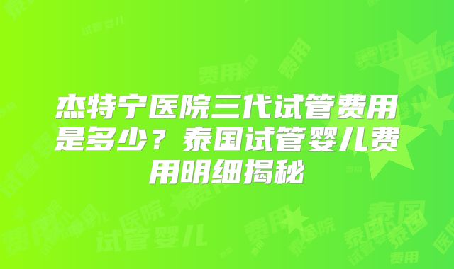 杰特宁医院三代试管费用是多少？泰国试管婴儿费用明细揭秘