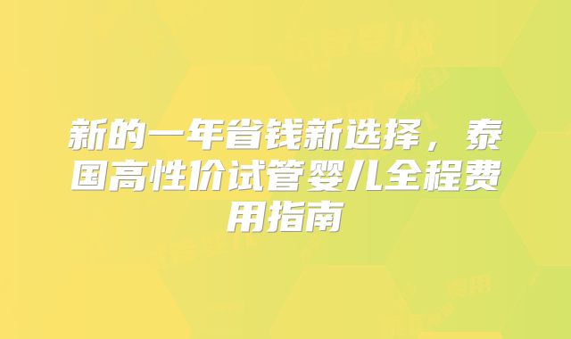 新的一年省钱新选择,泰国高性价试管婴儿全程费用指南