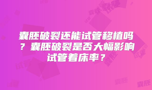 囊胚破裂还能试管移植吗？囊胚破裂是否大幅影响试管着床率？