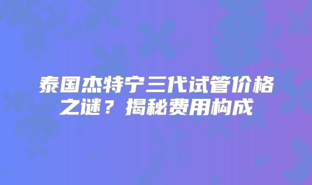 泰国杰特宁三代试管价格之谜？揭秘费用构成