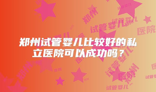 郑州试管婴儿比较好的私立医院可以成功吗？