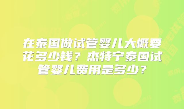 在泰国做试管婴儿大概要花多少钱？杰特宁泰国试管婴儿费用是多少？