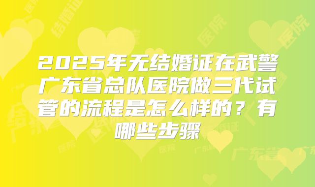 2025年无结婚证在武警广东省总队医院做三代试管的流程是怎么样的?有哪些步骤