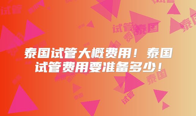泰国试管大概费用！泰国试管费用要准备多少！