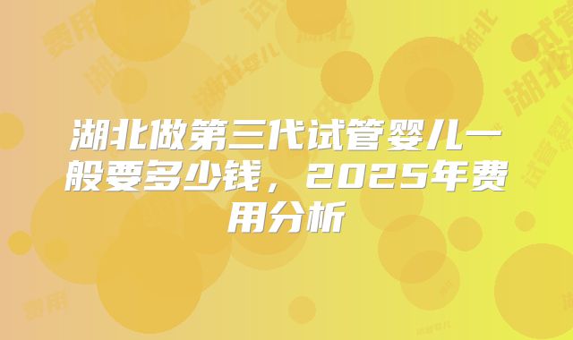 湖北做第三代试管婴儿一般要多少钱，2025年费用分析