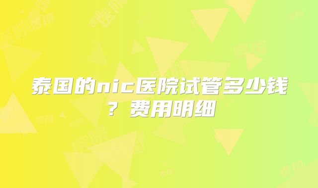 泰国的nic医院试管多少钱？费用明细