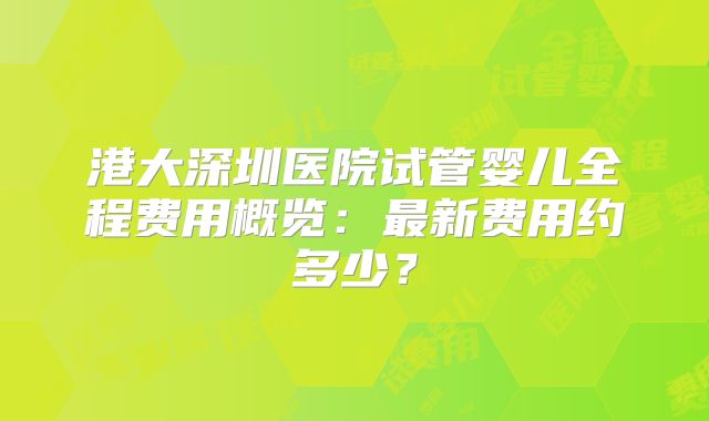 港大深圳医院试管婴儿全程费用概览：最新费用约多少？