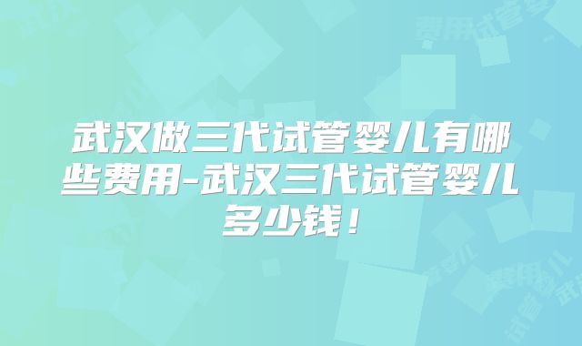 武汉做三代试管婴儿有哪些费用-武汉三代试管婴儿多少钱！