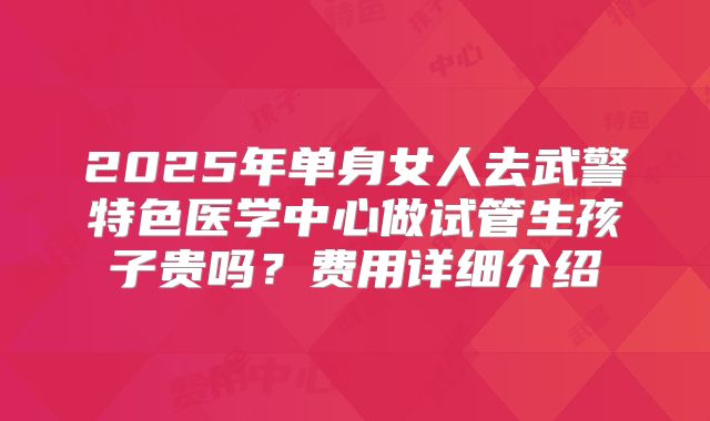2025年单身女人去武警特色医学中心做试管生孩子贵吗?费用详细介绍