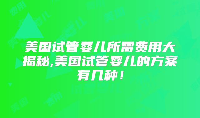 美国试管婴儿所需费用大揭秘,美国试管婴儿的方案有几种!