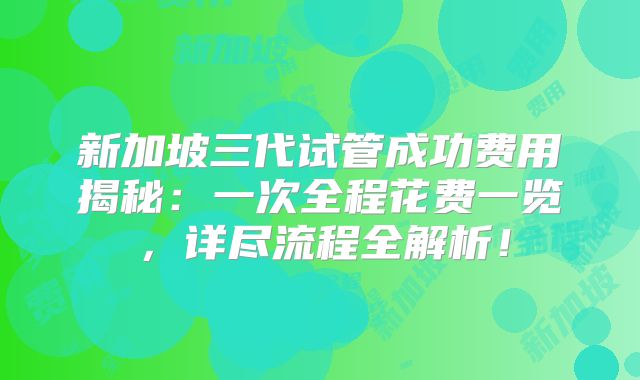 新加坡三代试管成功费用揭秘：一次全程花费一览，详尽流程全解析！