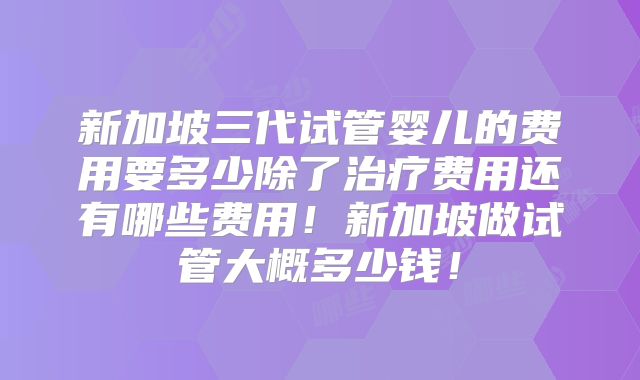 新加坡三代试管婴儿的费用要多少除了治疗费用还有哪些费用！新加坡做试管大概多少钱！