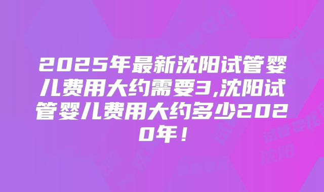 2025年最新沈阳试管婴儿费用大约需要3,沈阳试管婴儿费用大约多少2020年!