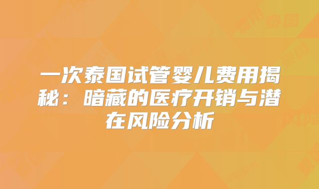一次泰国试管婴儿费用揭秘：暗藏的医疗开销与潜在风险分析