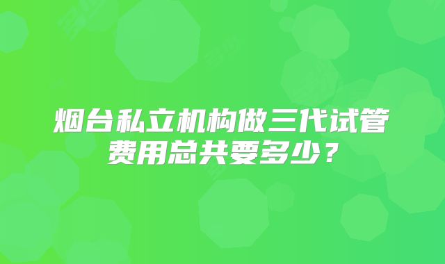 烟台私立机构做三代试管费用总共要多少?