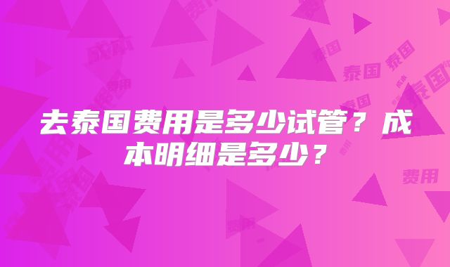 去泰国费用是多少试管?成本明细是多少?