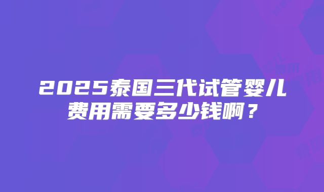 2025泰国三代试管婴儿费用需要多少钱啊？