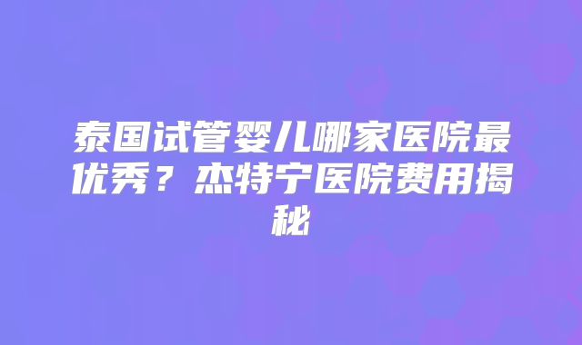 泰国试管婴儿哪家医院最优秀？杰特宁医院费用揭秘