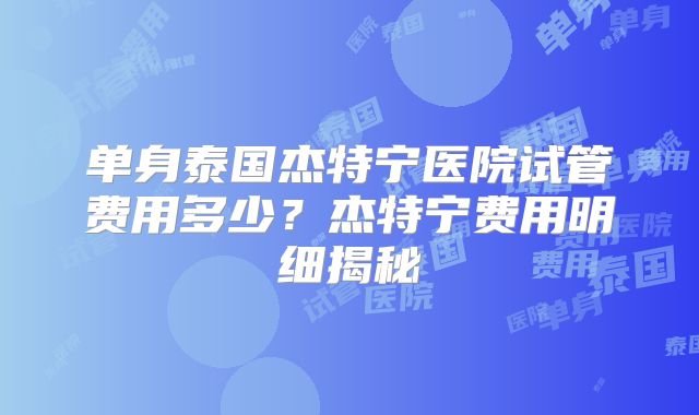 单身泰国杰特宁医院试管费用多少？杰特宁费用明细揭秘