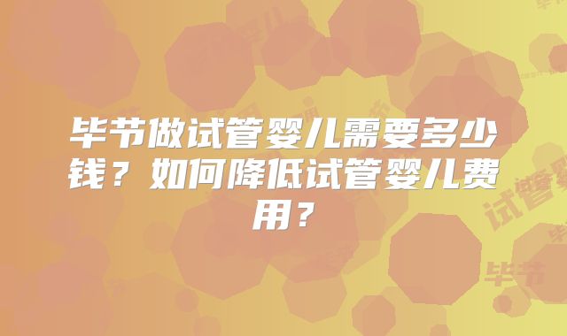 毕节做试管婴儿需要多少钱?如何降低试管婴儿费用?