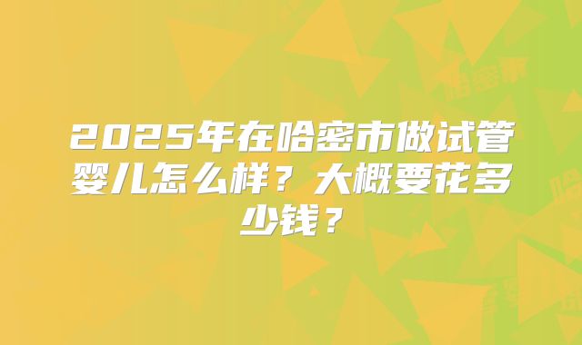 2025年在哈密市做试管婴儿怎么样？大概要花多少钱？