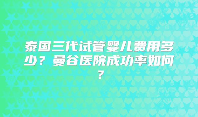 泰国三代试管婴儿费用多少?曼谷医院成功率如何?
