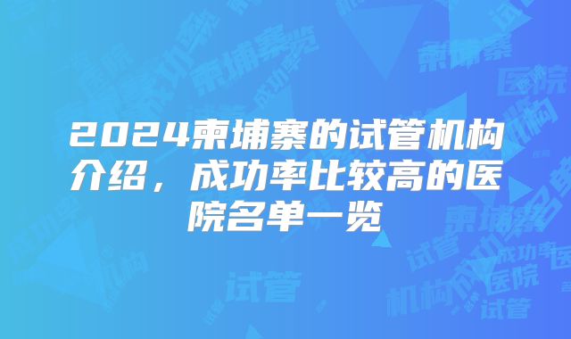2024柬埔寨的试管机构介绍，成功率比较高的医院名单一览