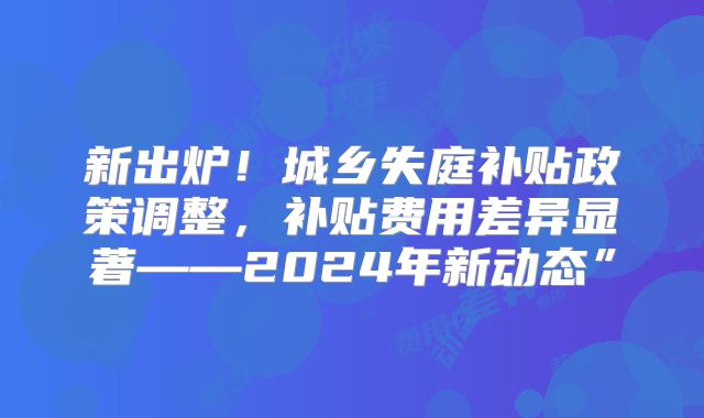 新出炉！城乡失庭补贴政策调整，补贴费用差异显著——2024年新动态”