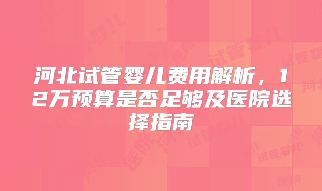 河北试管婴儿费用解析，12万预算是否足够及医院选择指南