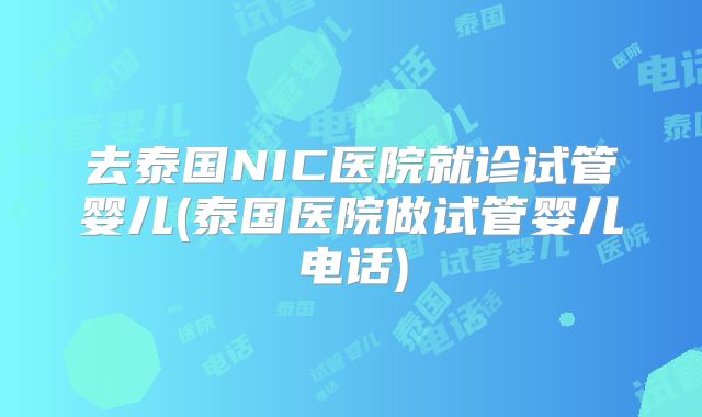 去泰国NIC医院就诊试管婴儿(泰国医院做试管婴儿电话)