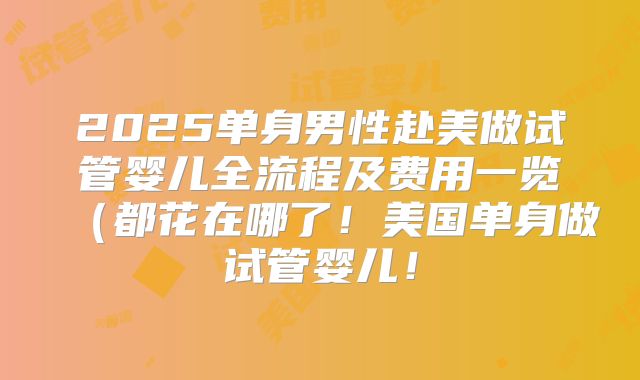 2025单身男性赴美做试管婴儿全流程及费用一览（都花在哪了！美国单身做试管婴儿！
